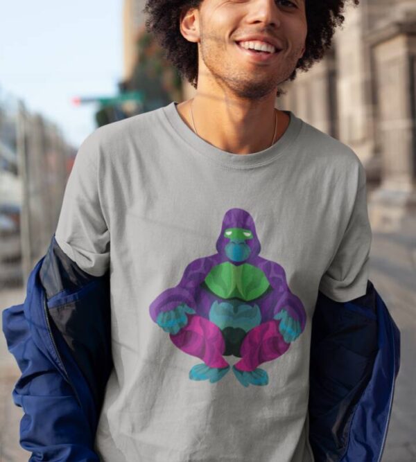 Gorila Colorido Camiseta Cinza